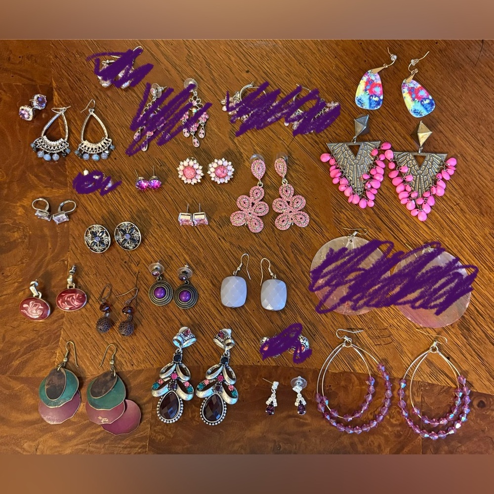 Pink and Purple Earrings Set